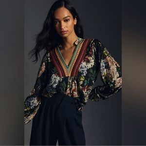 blank bl^nk anthropologie stephanie garden v-neck blouse
